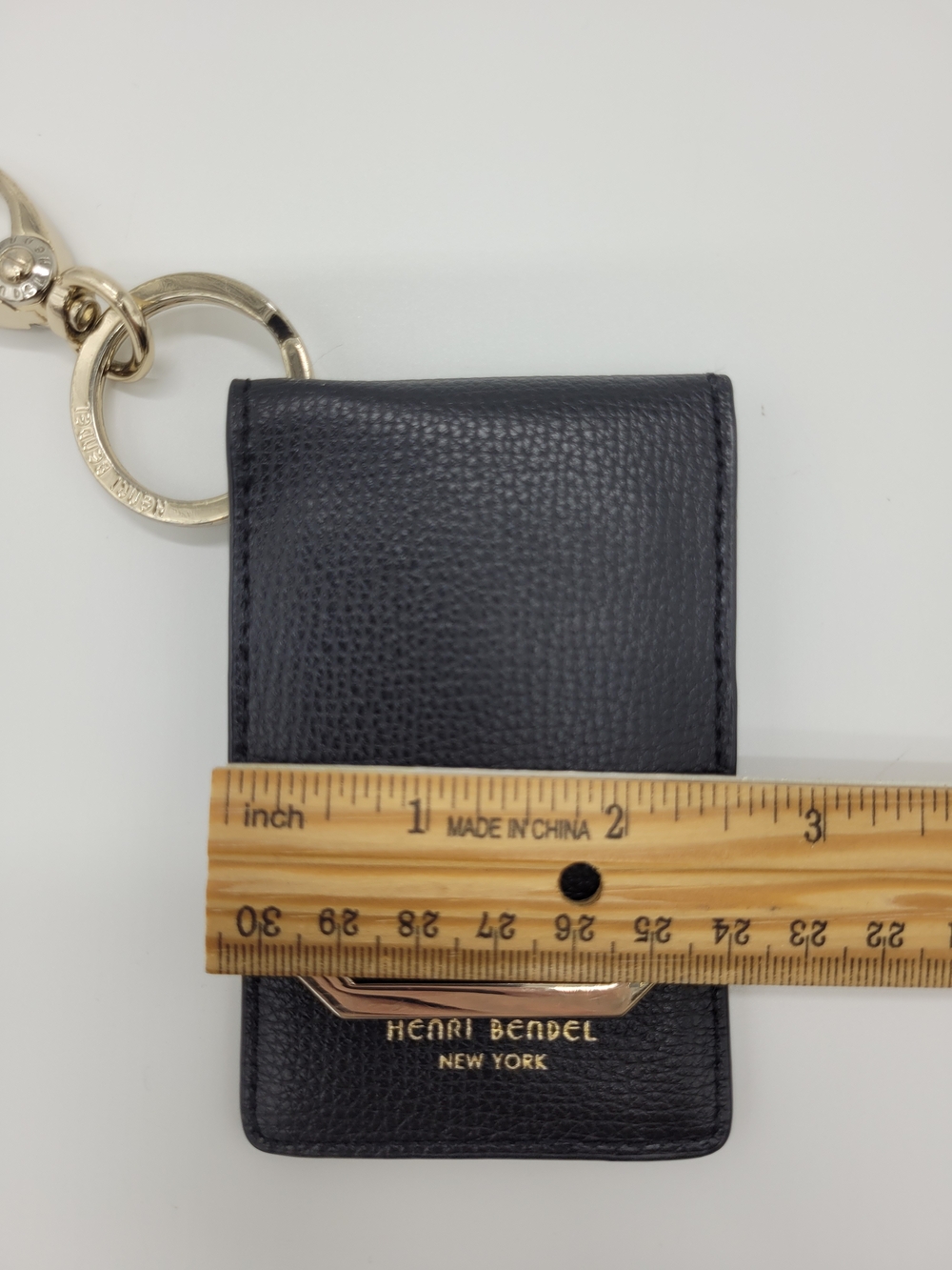 Henri Bendel W 57th Black Leather Card Holder Gold Hardware Slim Keychain Clip - Picture 11 of 12